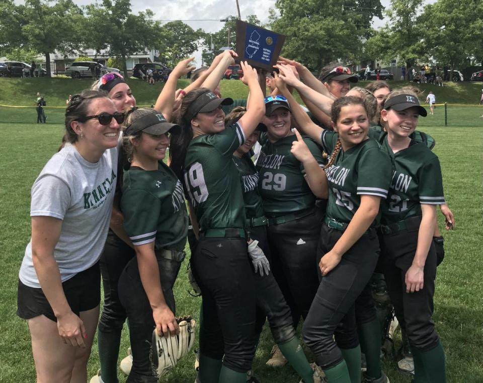 Kinnelon celebrates after winning the North 1, Group 1 sectional softball title over Wallington on Friday, May 27, 2022.