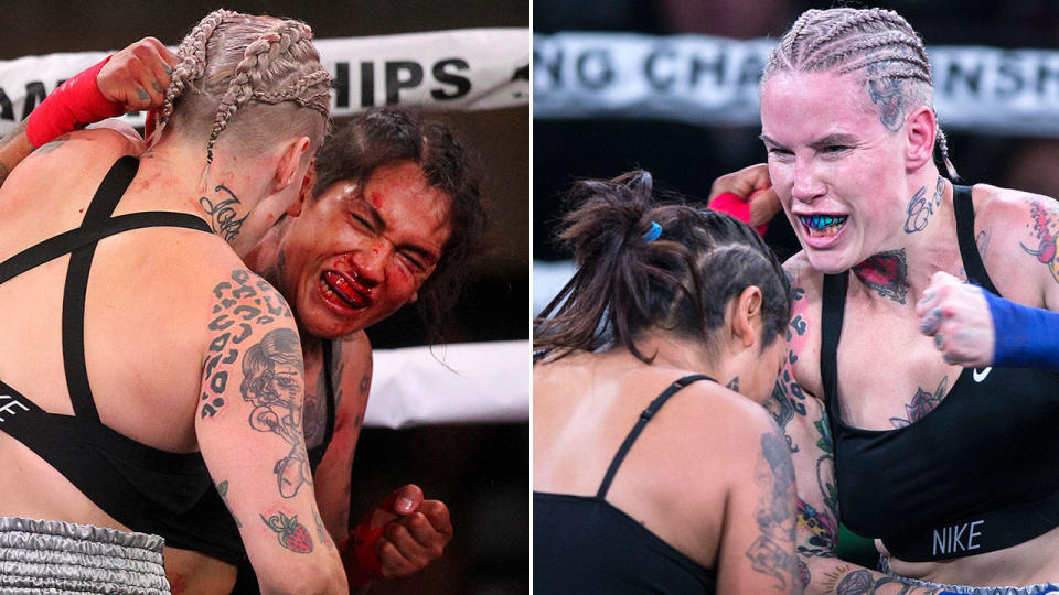 Bec Rawlings won after the fight was stopped after the second round. Pic: AP