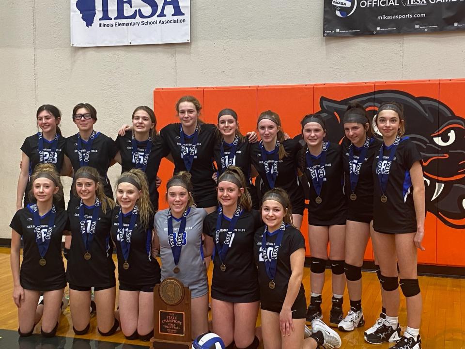 The Germantown Hills volleyball team won the Illinois Elementary School Association Class 3A eighth-grade state championship in 2023.