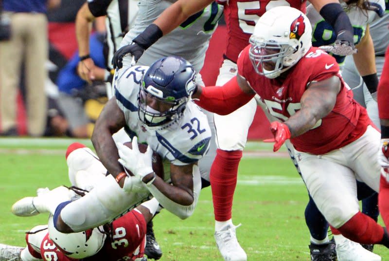 Linebacker Terrell Suggs (L) split time in 2019 with the Arizona Cardinals and Kansas City Chiefs. File Photo by Art Foxall/UPI