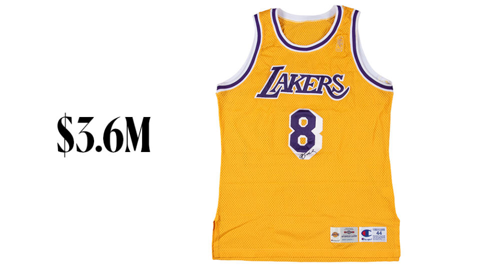 Kobe Bryant’s signed, game-worn rookie Lakers jersey, which he wore during the 1996-97 season, scored seven figures in 2021.