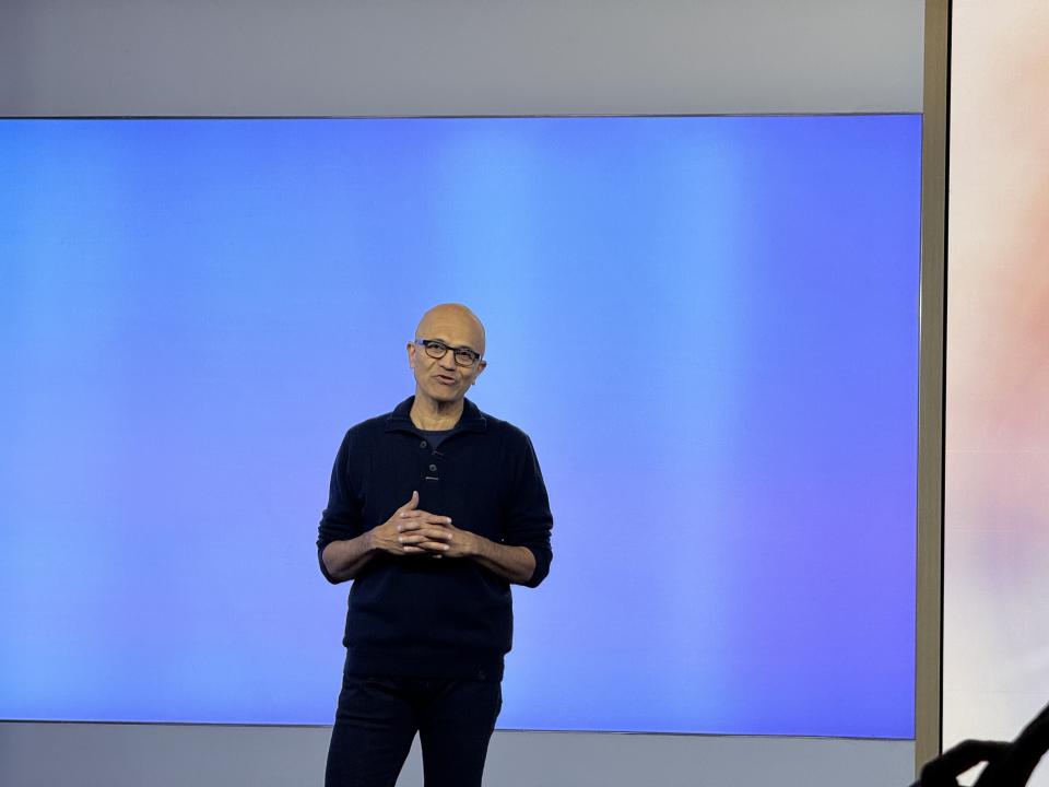 Microsoft CEO Satya Nadella debuted the company's new Microsoft Copilot platform on Thursday. (Image: Howley)