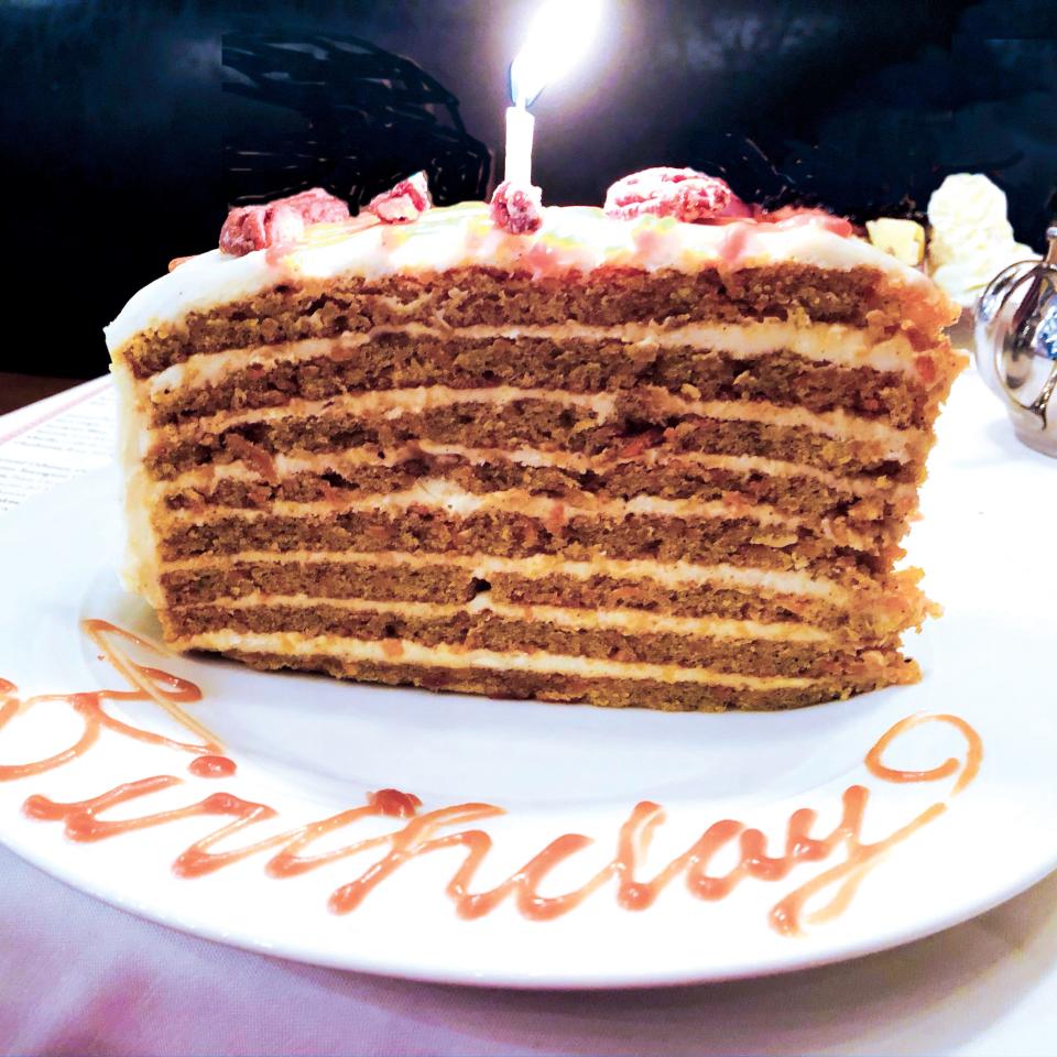 Layered Carrot Cake from @rootssteakhouse, Ridgewood; photographed by @sweet_savory_and_beyond