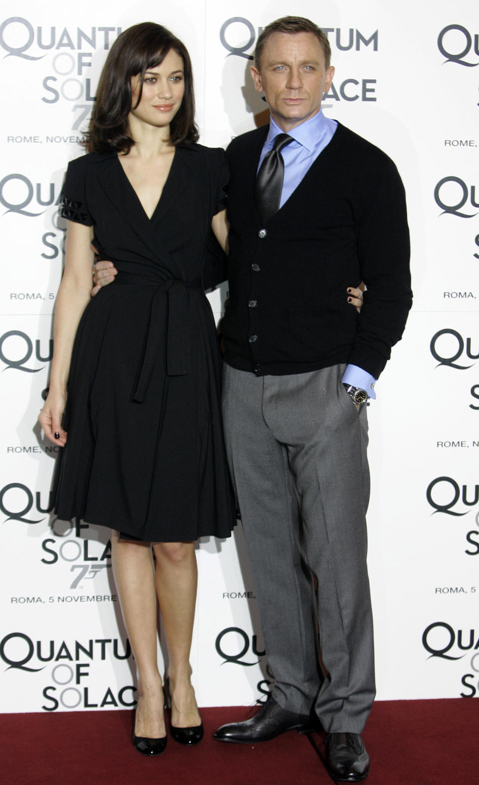 British actor Daniel Craig, right, and Ukrainian-born actress Olga Kurylenko look on during a photo call to present the 22nd James Bond movie, 'Quantum of Solace', in Rome, Wednesday, Nov. 5, 2008. (AP Photo/Pier Paolo Cito)