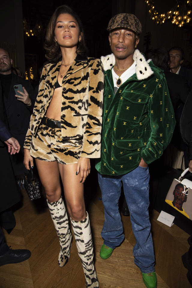 Zendaya bares her abs in animal print at Louis Vuitton show