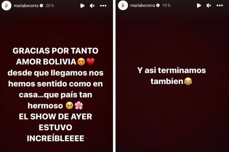 En Instagram, María Becerra también se refirió al episodio que vivió en Cochabamba, cuando debió ser asistida con oxígeno luego de un recital, a causa de la altura en la que se encuentra la ciudad