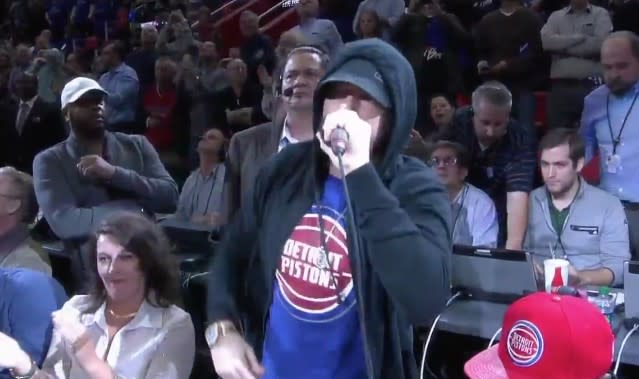 Watch Eminem Introduce The Detroit Pistons On Opening Night At Their New  Arena
