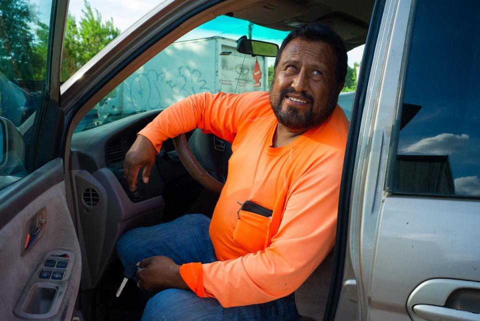 Sergio Placencia Rojas, 56, sits in his vehicle outside of La Suriana Monday, Oct. 2, 2023, in New Caney. Sergio described the Colony Ridge area as “tranquil” and joked that the only crime in the area was his property taxes.