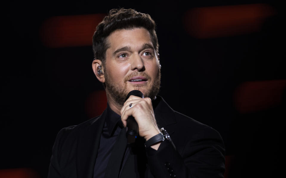 AMSTERDAM, NETHERLANDS - MARCH 22: Michael Buble performs at Ziggo Dome on March 22, 2023 in Amsterdam, Netherlands. (Photo by Sven Hoogerhuis/BSR Agency/Getty Images)