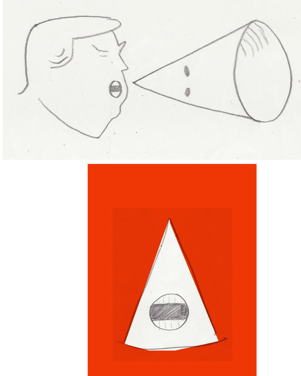 Two early sketches that helped inform Jon Berkeley's stunning Economist cover.