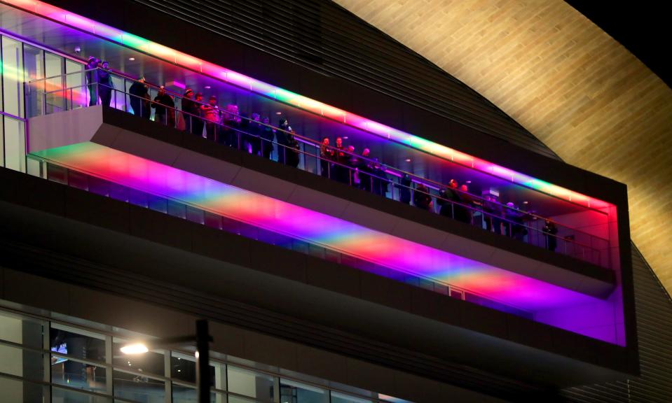 The Panorama club is rainbow color in honor of Pride Night before game at Fiserv Forum in Milwaukee on Saturday, Feb. 9, 2019. Photo by Mike De Sisti / Milwaukee Journal Sentinel 
