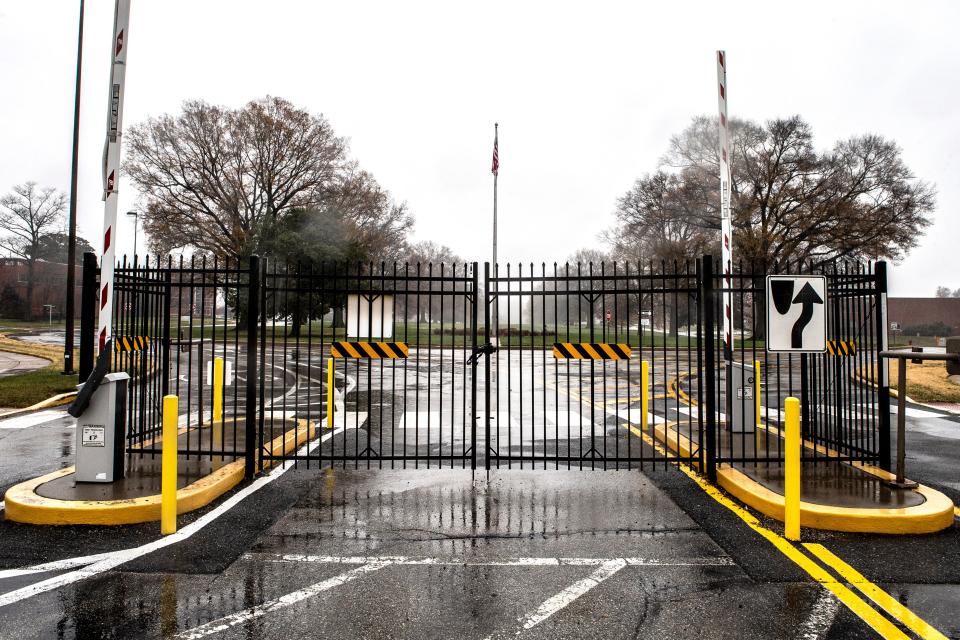 The gate and entrance is featured to the Chestnut Run Innovation and Science Park (CRISP), a park that is in development by MRA Group of Horsham, Pennsylvania at the site of the former DuPont Chestnut Run labs in Wilmintong, Tuesday, Dec. 6, 2022.
