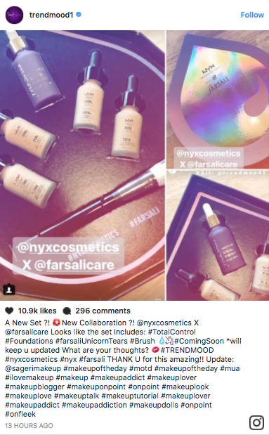 According to screenshots posted on Instagram, it looks like a NYX x Farsáli collaboration is in the pipeline.