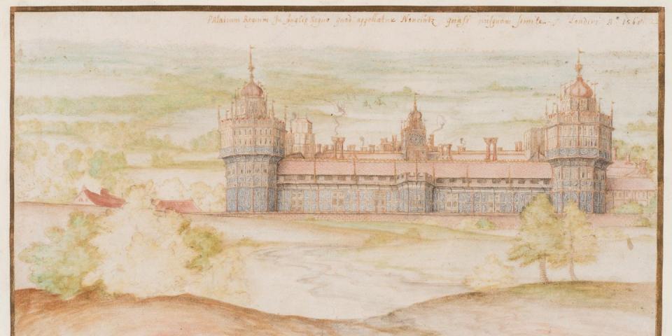 Photo credit: Joris Hoefnagel, ‘Nonsuch Palace from the South’, 1568. Image: George Eksts/© Victoria and Albert Museum, London