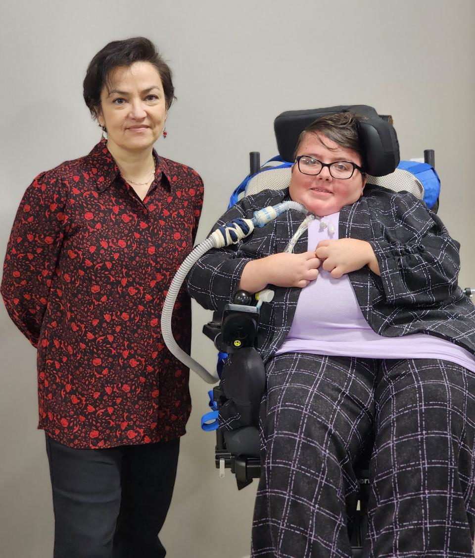 Megan Parker, right, with Emily Morris, one of her University of Akron law professors.