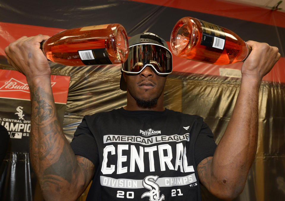 Tim Anderson celebrates clinching the AL Central in 2021. (Ron Vesely/Getty Images)