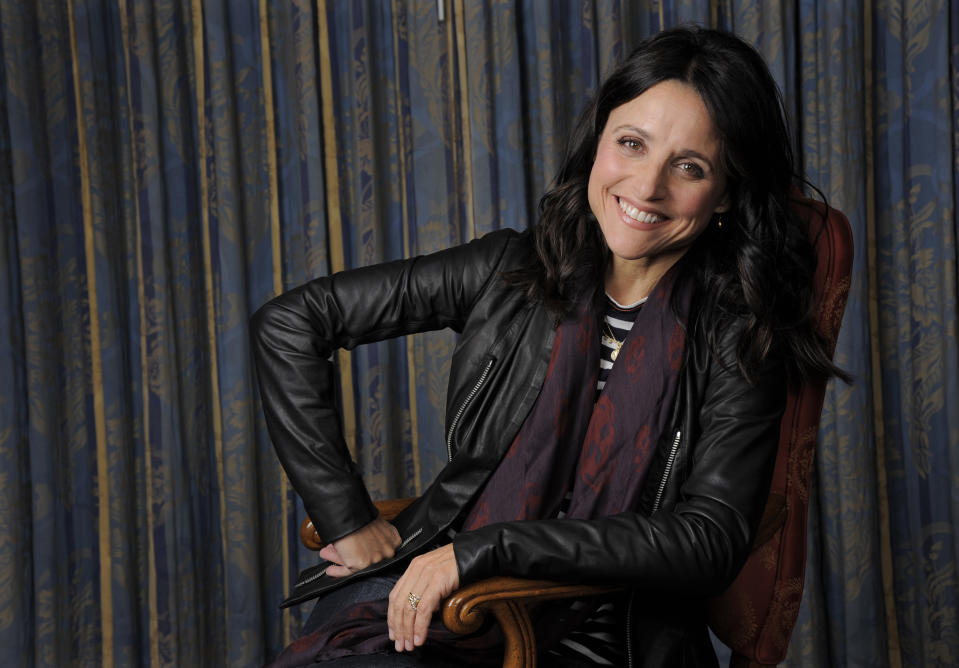 FILE - In this Sept. 8, 2013 file photo, Julia Louis-Dreyfus poses for a portrait at the 2013 Toronto International Film Festival in Toronto. One of the best-known comedic actresses of her generation, Julia Louis-Dreyfus, is receiving the Mark Twain Award for lifetime achievement in comedy. Louis-Dreyfus will receive the 21st Twain prize Sunday night at Washington’s Kennedy Center, with testimonials from Jerry Seinfeld, Stephen Colbert and 2010 Mark Twain recipient Tina Fey. (Photo by Chris Pizzello/Invision/AP)