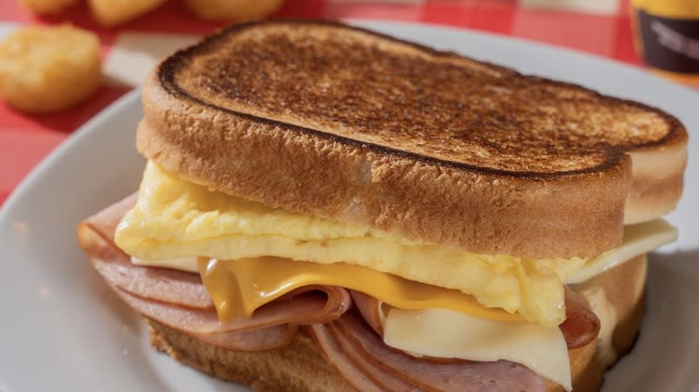 egg, ham, and cheese sandwich