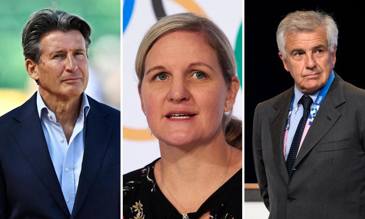 <span>Sebastian Coe, Kirsty Coventry and Juan Antonio Samaranch.</span><span>Composite: Guardian Picture Desk</span>