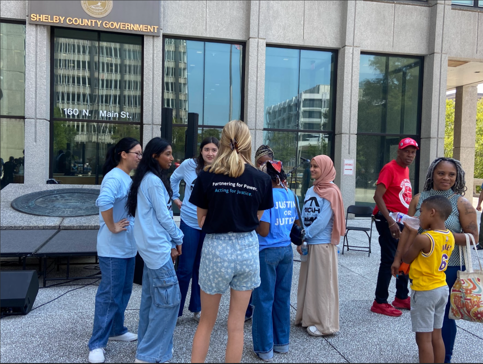 MICAH students stand together after the press conference on Saturday, Aug. 19, 2023, in front of the Shelby County Commission building in Downtown Memphis. The students presented gun reform demands they want to see the Tennessee Legislature address.