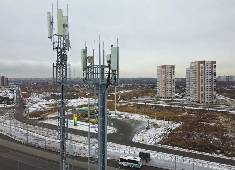 A view shows communication towers in Omsk