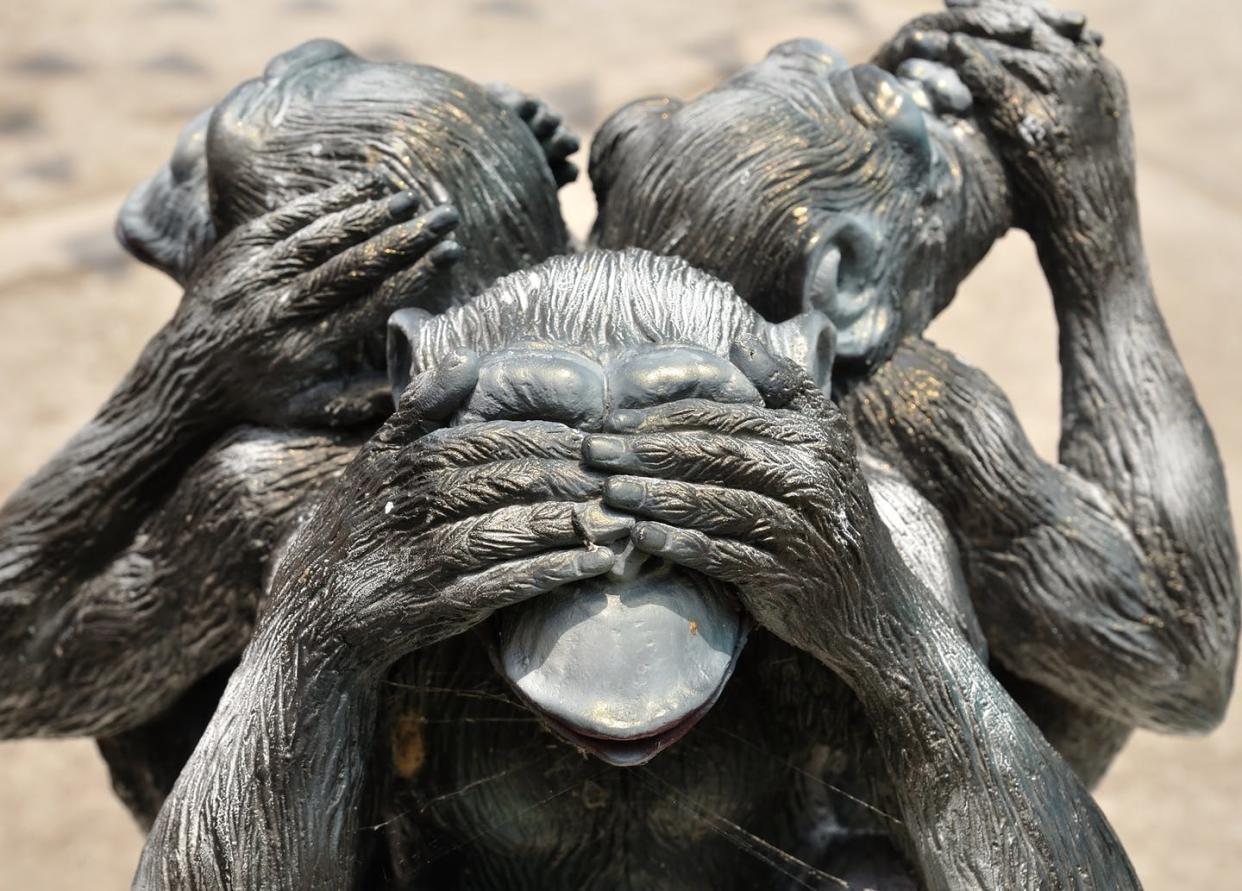 <span class="caption">What's behind this natural tendency?</span> <span class="attribution"><a class="link " href="https://www.shutterstock.com/image-photo/three-wise-monkeys-mystic-apes-sacred-281368427" rel="nofollow noopener" target="_blank" data-ylk="slk:Zhou Eka/Shutterstock.com;elm:context_link;itc:0;sec:content-canvas">Zhou Eka/Shutterstock.com</a></span>