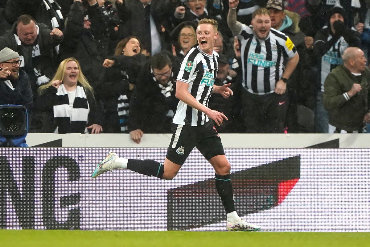 Sean Longstaff celebrates his second goal (Owen Humphreys/PA) (PA Wire)