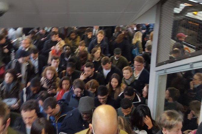 Packed: New Cross Gate station queues as the line is suspended this morning. (@Mattenfore)