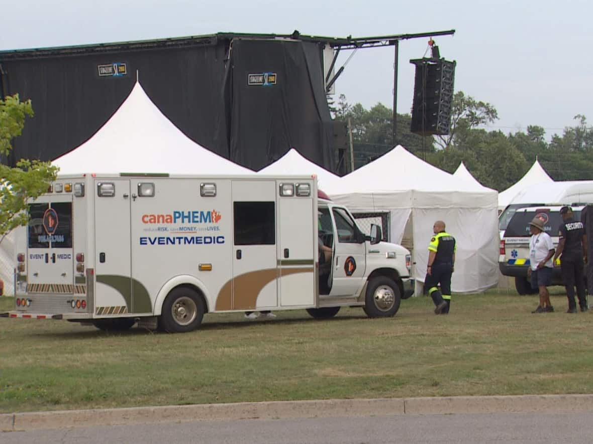 The Kultureland Festival abruptly switched venues to the Ajax Downs Racetrack and postponed the start time on Sunday, leaving ticket-holders confused and frustrated. (CBC - image credit)