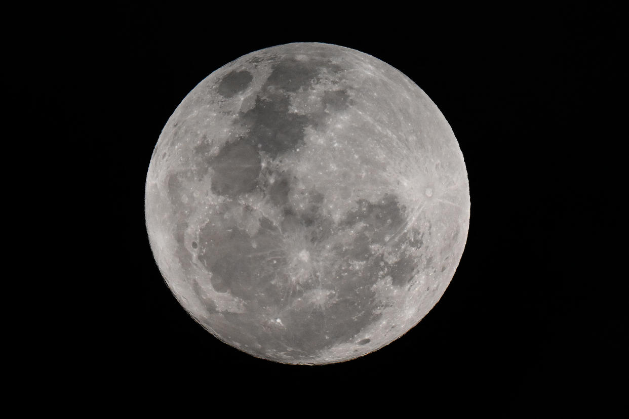 A close-up of a rare blue supermoon in the night sky over Sydney on Monday.