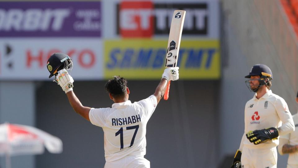 Rishabh Pant celebrates his century on Day 2 of the 4th Test against England.