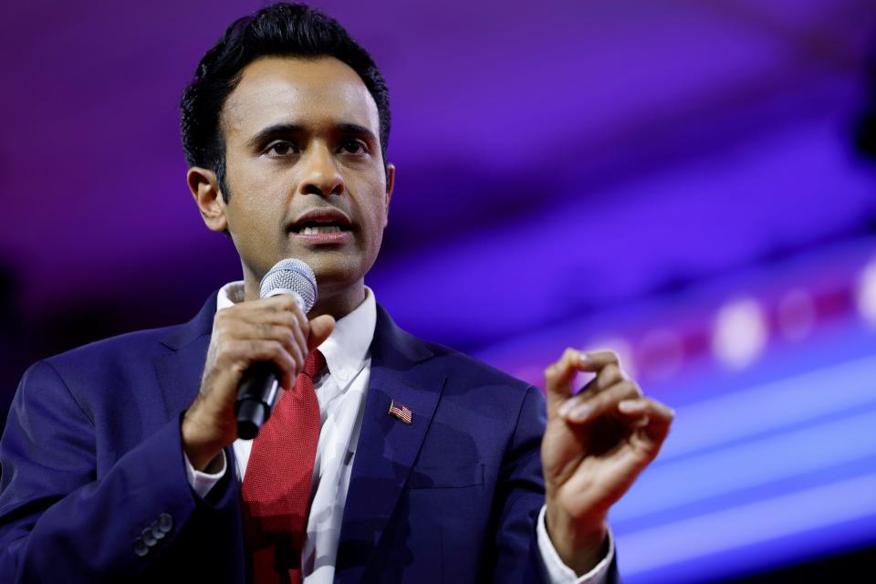 Republican presidential candidate Vivek Ramaswamy, speaks during the annual Conservative Political Action Conference (CPAC) at the Gaylord National Resort Hotel And Convention Center on March 03, 2023