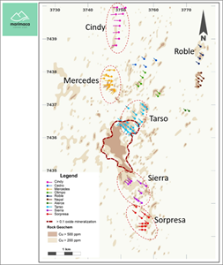 Plan View of Marimaca Oxide Deposit + Satellite Targets (Sierra immediately southeast of MOD)