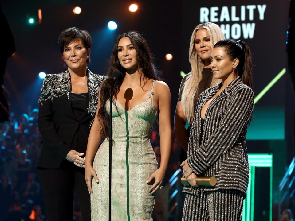 kris jenner kim kardashian west khloe kardashian kourtney kardashian on stage at the E! PEOPLE'S CHOICE AWARDS 2019