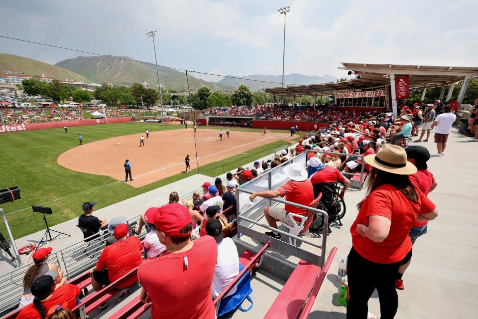 Fans watch as the University of Utah softball team plays Ole Miss in NCAA softball regional championship at Utah in Salt Lake City on Sunday, May 21, 2023. Utah won 4-1. | Scott G Winterton, Deseret News