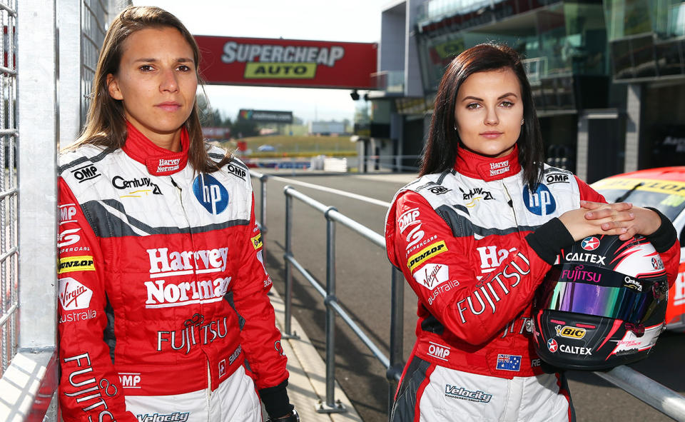 Simona De Silvestro and Renee Gracie, pictured here at the Bathurst 1000 in 2015. 