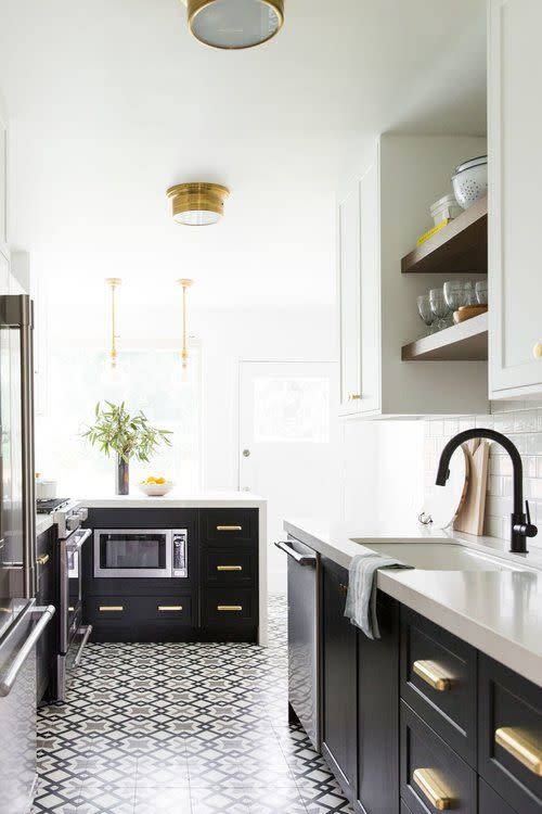 Patterned Floor Galley Kitchen