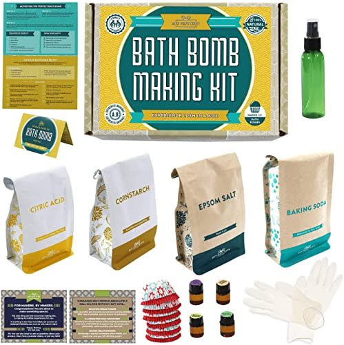 4) DIY Gift Kits Bath Bomb Making Kit – Gift Set for Making 12 Aromatherapy Bath Bombs at Home – Includes Essential Oils, Epsom Salts, Cupcake Mold Liners, Recipes, Instructions & More