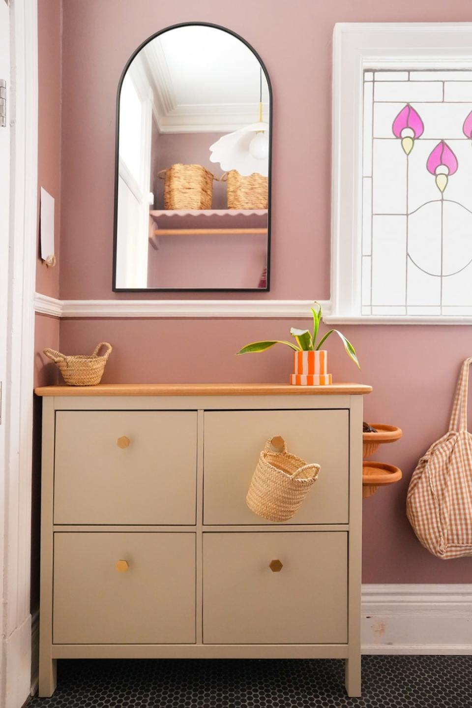 green shoe cabinet