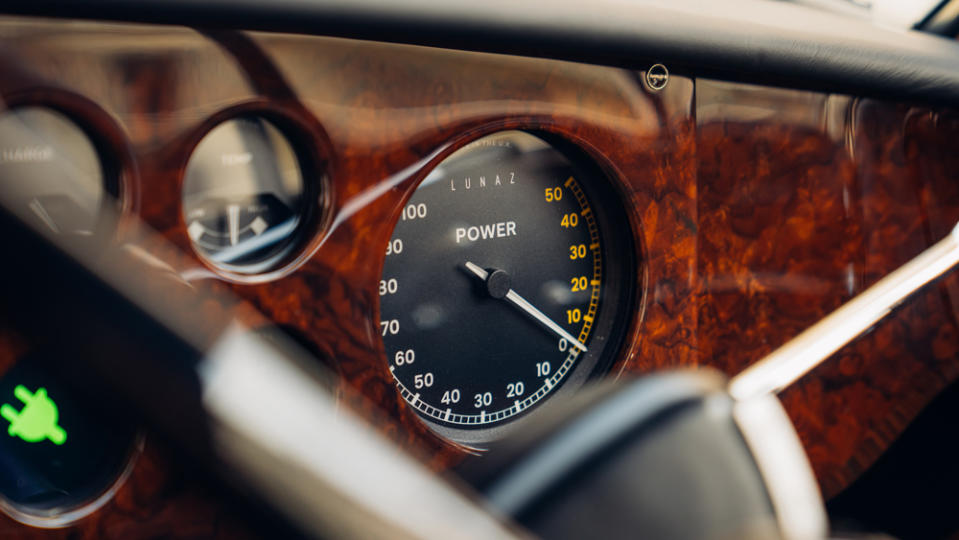 A close-up of the dashboard in an all-electric 1961 Bentley S2 Continental restomod from Lunaz.