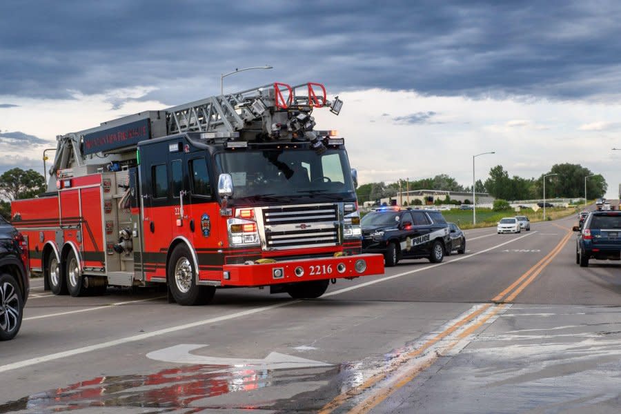 A fire truck at a crash scene
