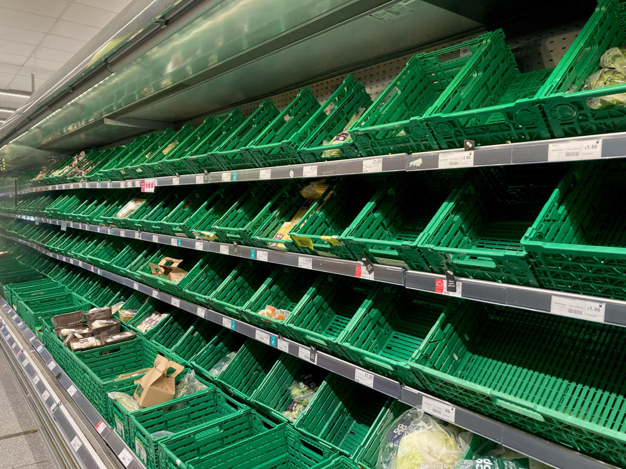 Empty shelves at a Co-op supermarket in Battersea, south London. Picture date: Monday September 13, 2021.