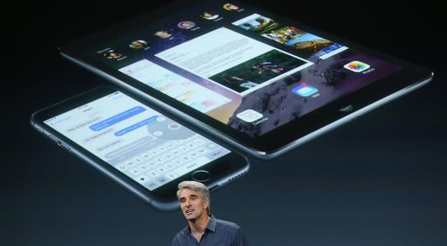Apple's Senior Vice President of Software Engineering Craig Federighi speaks during an event introducing new iPads at Apple's headquarters. Photo: Getty