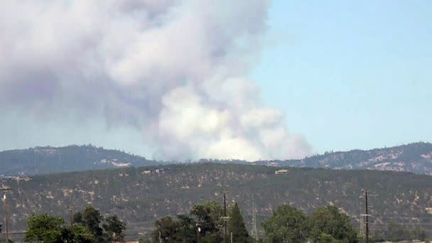 PHOTO: Smoke billows as Rices Fire burns in Nevada County, Calif. (KXTV)
