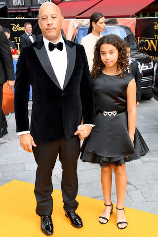 <p>Dave J Hogan/Getty</p> Vin Diesel (left) and Hania Riley Sinclair in London on July 14, 2019
