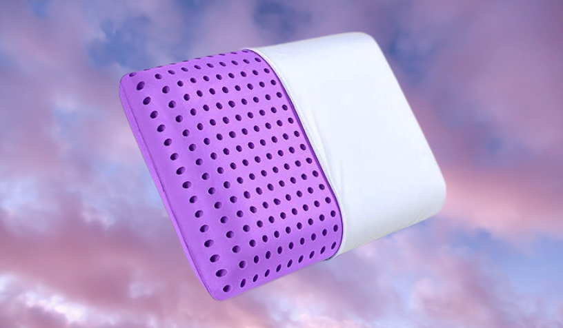 Purple memory foam pillow with holes.