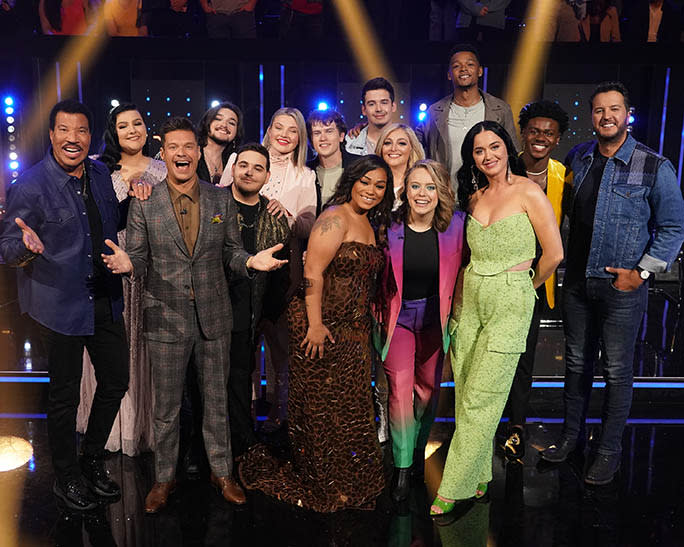 Lionel Richie, Ryan Seacrest, Katy Perry, Luke Bryan and the top 14 on American Idol on April 24, 2022. - Credit: ABC