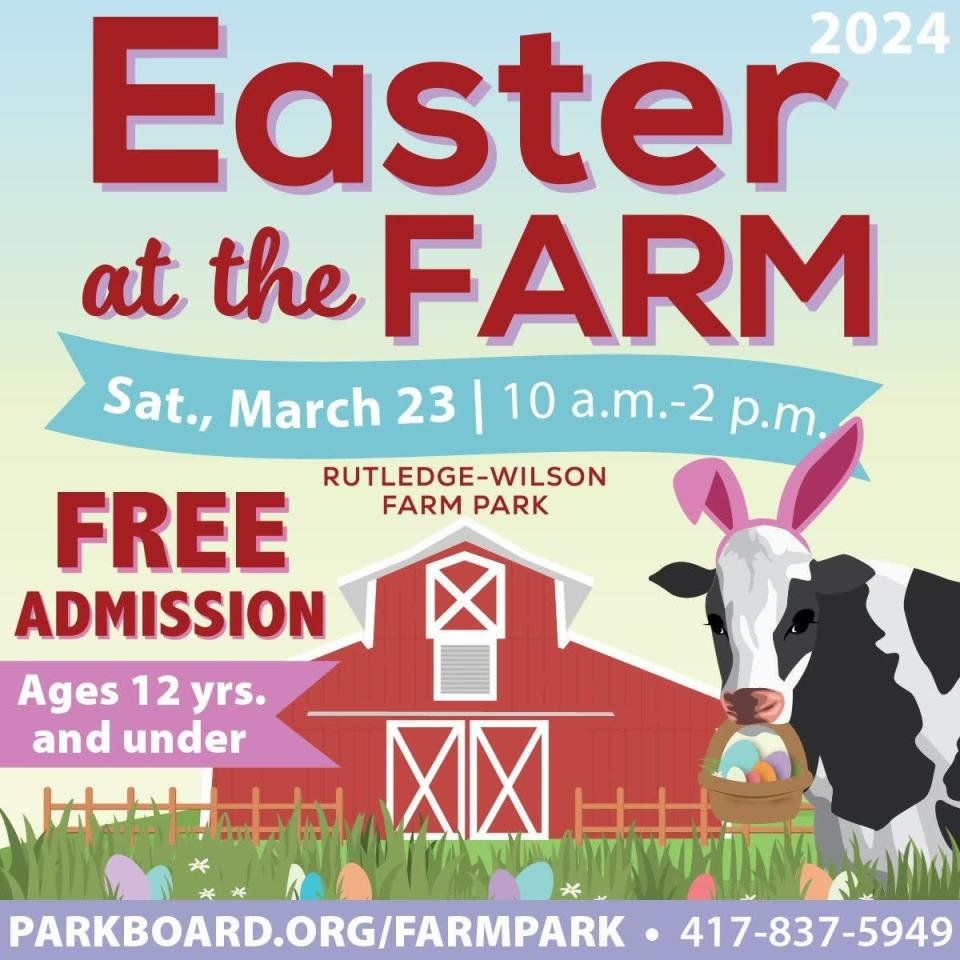 Rutledge-Wilson Farm Park is hosting its annual Easter at the Farm from 10 a.m. to 2 p.m. on Saturday, March 23, 2024. Admission is free.
