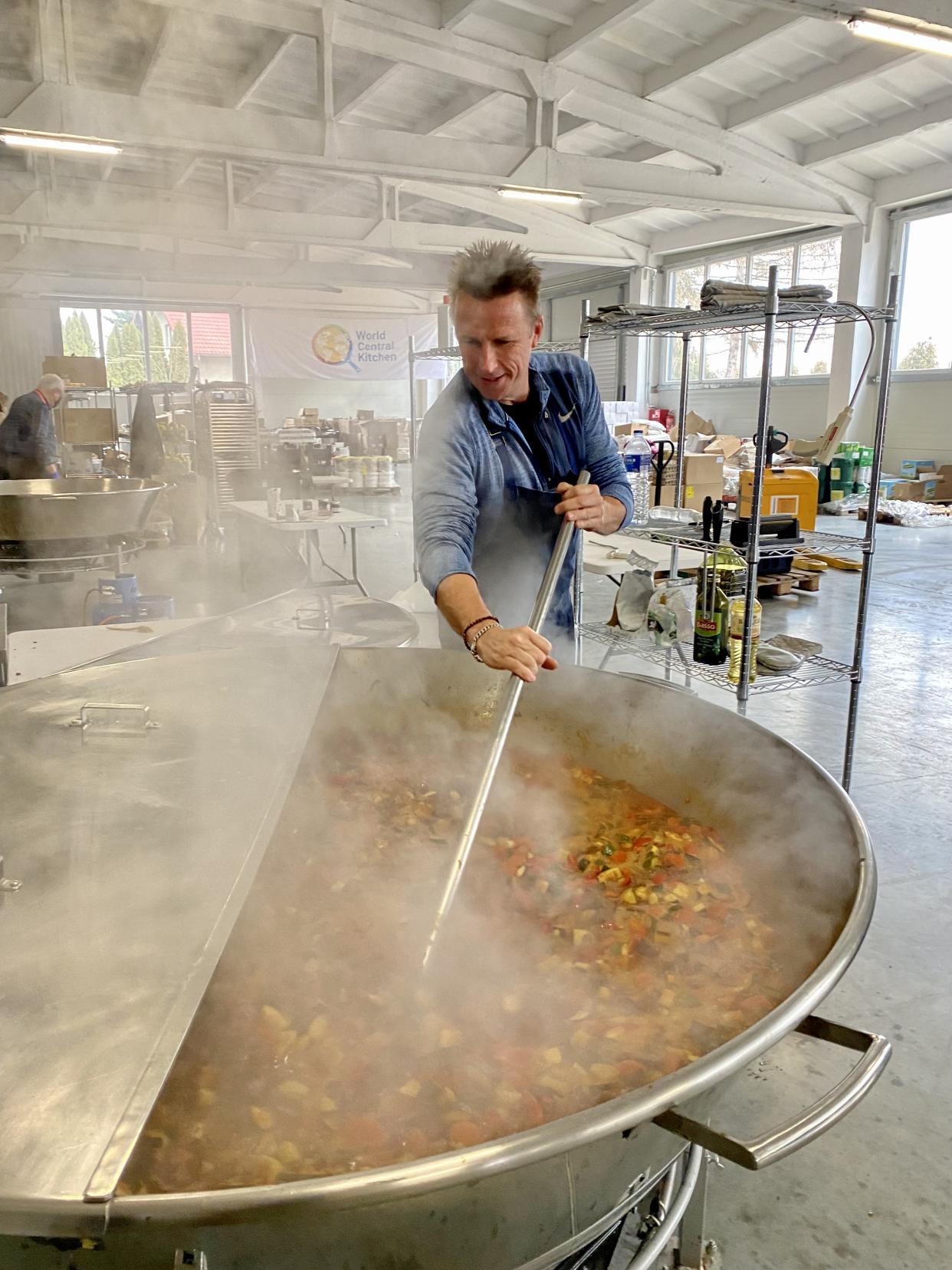 "We're hopefully giving people a little bit of dignity," says Murphy of his work cooking for Ukrainian refugees in Poland, "a warm bowl of food and something that is warming their heart and their soul." (Photo: Marc Murphy)