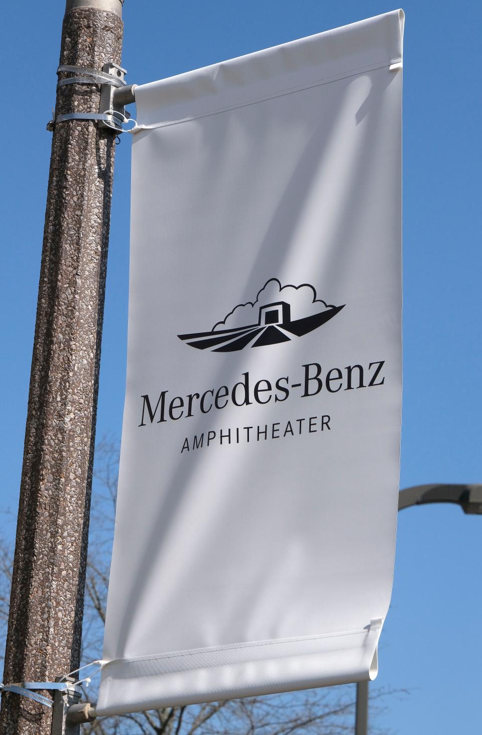 Mar 14, 2024; Tuscaloosa, Alabama, USA; Signage at the Mercedes-Benz Amphitheater reflects the name change and sponsorship by the automaker.